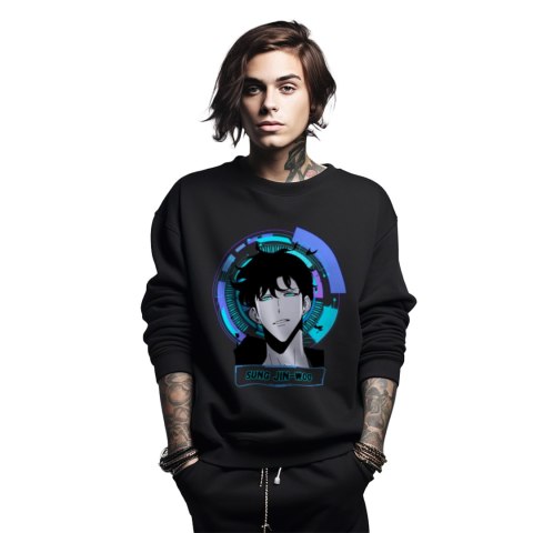 Bluza czarna męska z nadrukiem Solo Leveling Ore dake Level Up na Ken Bluza czarna męska z nadrukiem Solo Leveling Ore dake Level Up na Ken