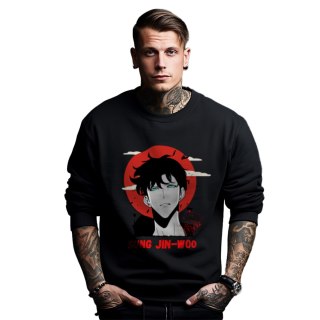 Bluza czarna męska z nadrukiem Solo Leveling Ore dake Level Up na Ken
