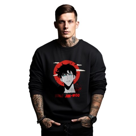 Bluza czarna męska z nadrukiem Solo Leveling Ore dake Level Up na Ken Bluza czarna męska z nadrukiem Solo Leveling Ore dake Level Up na Ken