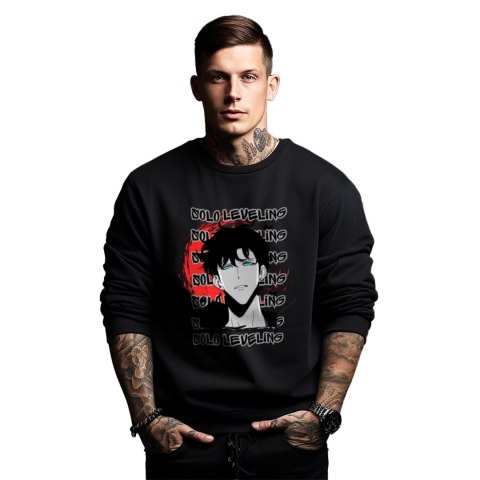 Bluza czarna męska z nadrukiem Solo Leveling Ore dake Level Up na Ken Bluza czarna męska z nadrukiem Solo Leveling Ore dake Level Up na Ken
