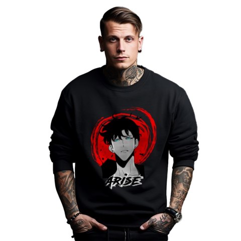 Bluza czarna męska z nadrukiem Solo Leveling Ore dake Level Up na Ken Bluza czarna męska z nadrukiem Solo Leveling Ore dake Level Up na Ken