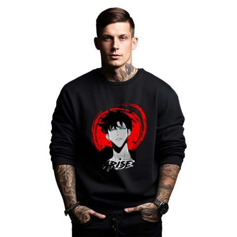 Bluza czarna męska z nadrukiem Solo Leveling Ore dake Level Up na Ken Bluza czarna męska z nadrukiem Solo Leveling Ore dake Level Up na Ken