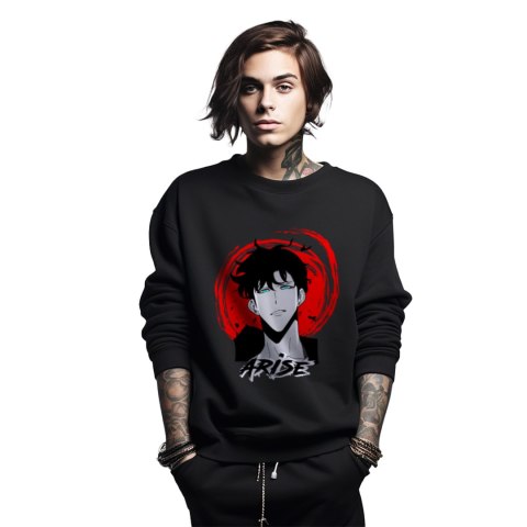 Bluza czarna męska z nadrukiem Solo Leveling Ore dake Level Up na Ken Bluza czarna męska z nadrukiem Solo Leveling Ore dake Level Up na Ken