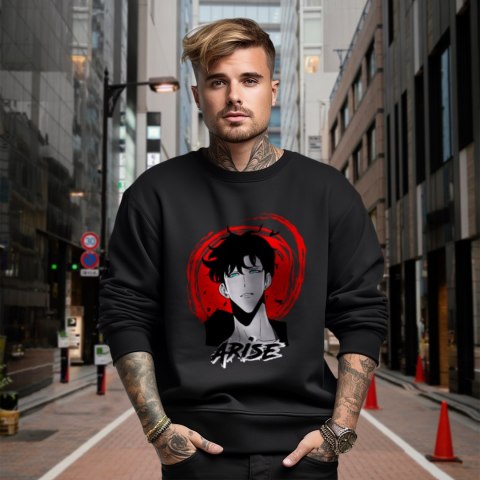 Bluza czarna męska z nadrukiem Solo Leveling Ore dake Level Up na Ken Bluza czarna męska z nadrukiem Solo Leveling Ore dake Level Up na Ken