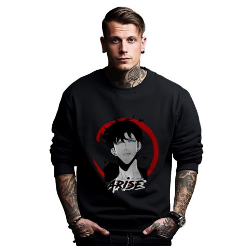Bluza czarna męska z nadrukiem Solo Leveling Ore dake Level Up na Ken Bluza czarna męska z nadrukiem Solo Leveling Ore dake Level Up na Ken
