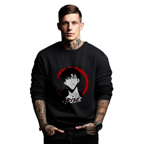 Bluza czarna męska z nadrukiem Solo Leveling Ore dake Level Up na Ken Bluza czarna męska z nadrukiem Solo Leveling Ore dake Level Up na Ken