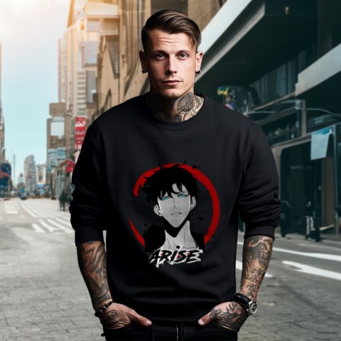 Bluza czarna męska z nadrukiem Solo Leveling Ore dake Level Up na Ken Bluza czarna męska z nadrukiem Solo Leveling Ore dake Level Up na Ken