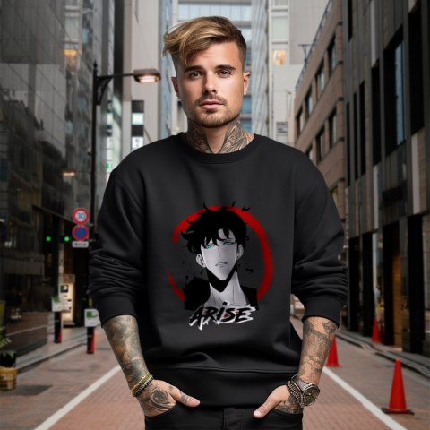 Bluza czarna męska z nadrukiem Solo Leveling Ore dake Level Up na Ken Bluza czarna męska z nadrukiem Solo Leveling Ore dake Level Up na Ken