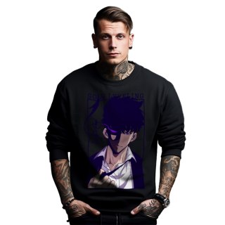 Bluza czarna męska z nadrukiem Solo Leveling Ore dake Level Up na Ken