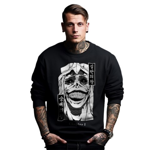 Bluza czarna męska z nadrukiem Solo Leveling Ore dake Level Up na Ken Bluza czarna męska z nadrukiem Solo Leveling Ore dake Level Up na Ken