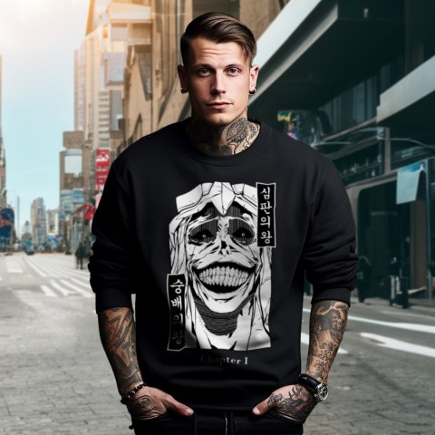 Bluza czarna męska z nadrukiem Solo Leveling Ore dake Level Up na Ken Bluza czarna męska z nadrukiem Solo Leveling Ore dake Level Up na Ken