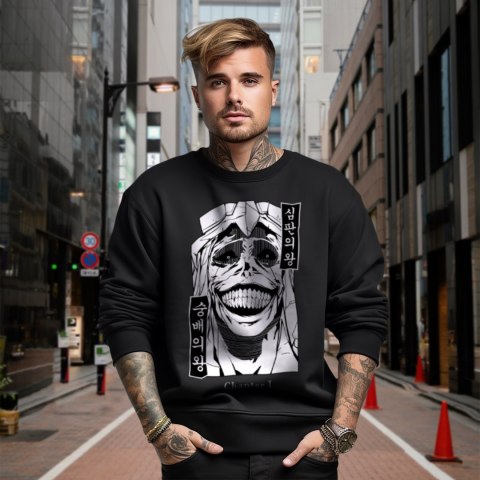 Bluza czarna męska z nadrukiem Solo Leveling Ore dake Level Up na Ken Bluza czarna męska z nadrukiem Solo Leveling Ore dake Level Up na Ken
