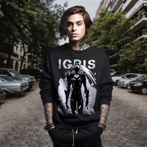 Bluza czarna męska z nadrukiem Solo Leveling Ore dake Level Up na Ken Bluza czarna męska z nadrukiem Solo Leveling Ore dake Level Up na Ken