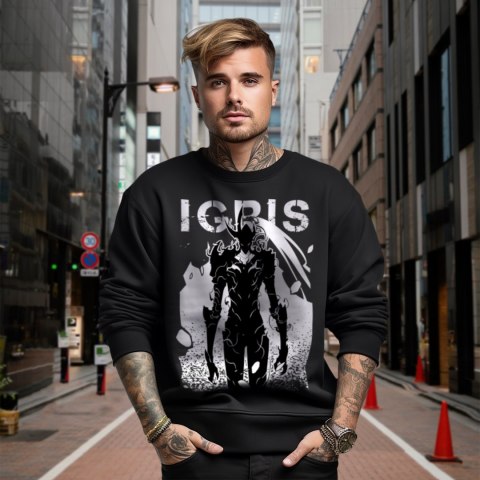 Bluza czarna męska z nadrukiem Solo Leveling Ore dake Level Up na Ken Bluza czarna męska z nadrukiem Solo Leveling Ore dake Level Up na Ken