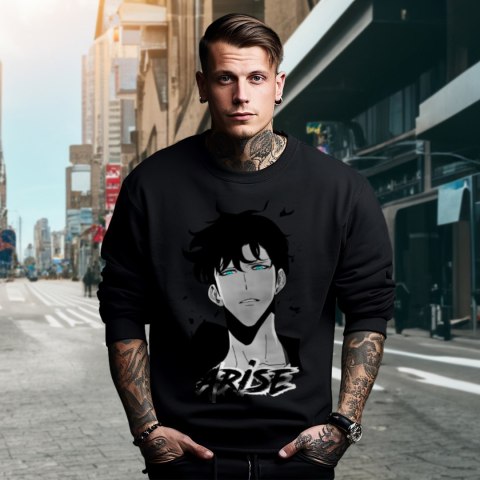 Bluza czarna męska z nadrukiem Solo Leveling Ore dake Level Up na Ken Bluza czarna męska z nadrukiem Solo Leveling Ore dake Level Up na Ken