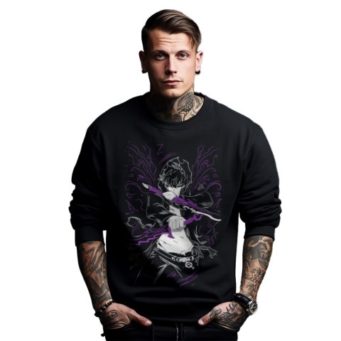 Bluza czarna męska z nadrukiem Solo Leveling Ore dake Level Up na Ken Bluza czarna męska z nadrukiem Solo Leveling Ore dake Level Up na Ken