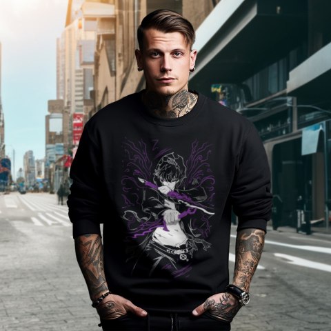 Bluza czarna męska z nadrukiem Solo Leveling Ore dake Level Up na Ken Bluza czarna męska z nadrukiem Solo Leveling Ore dake Level Up na Ken