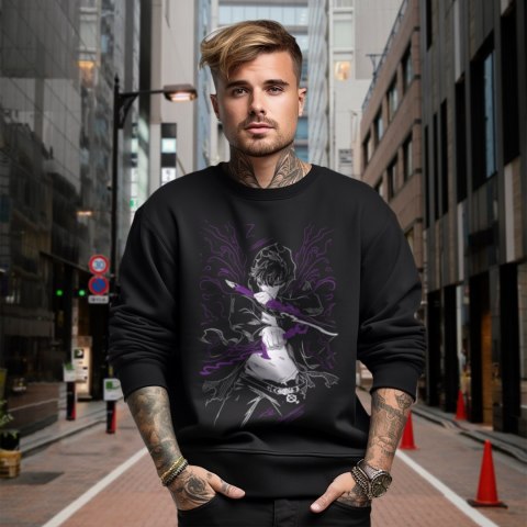 Bluza czarna męska z nadrukiem Solo Leveling Ore dake Level Up na Ken Bluza czarna męska z nadrukiem Solo Leveling Ore dake Level Up na Ken