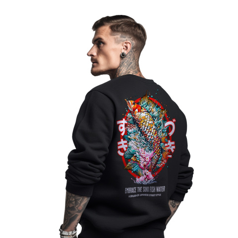 Bluza męska bez kaptura z nadrukiem na plecach "Embrace the suki fish water" Bluza męska bez kaptura z nadrukiem na plecach "Embrace the suki fish water"