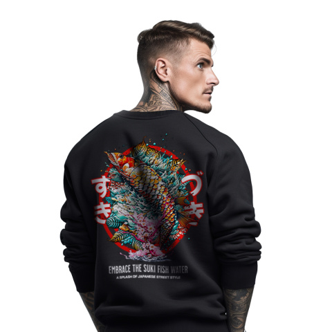 Bluza męska bez kaptura z nadrukiem na plecach "Embrace the suki fish water" Bluza męska bez kaptura z nadrukiem na plecach "Embrace the suki fish water"
