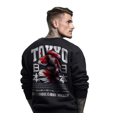 Bluza męska bez kaptura z nadrukiem na plecach "Koi Tokyo" Bluza męska bez kaptura z nadrukiem na plecach "Koi Tokyo"