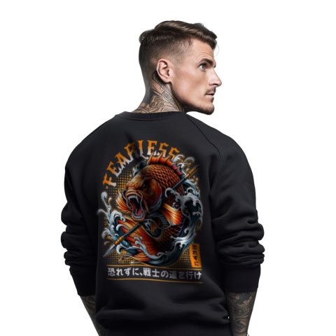 Bluza męska bez kaptura z nadrukiem na plecach "Fearless, No Fear Pat of Warrior" Bluza męska bez kaptura z nadrukiem na plecach "Fearless, No Fear Pat of Warrior"