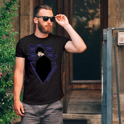Koszulka czarna męska z nadrukiem Solo Leveling Ore dake Level Up na Ken Koszulka czarna męska z nadrukiem Solo Leveling Ore dake Level Up na Ken