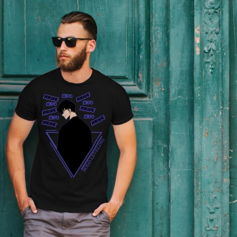Koszulka czarna męska z nadrukiem Solo Leveling Ore dake Level Up na Ken Koszulka czarna męska z nadrukiem Solo Leveling Ore dake Level Up na Ken