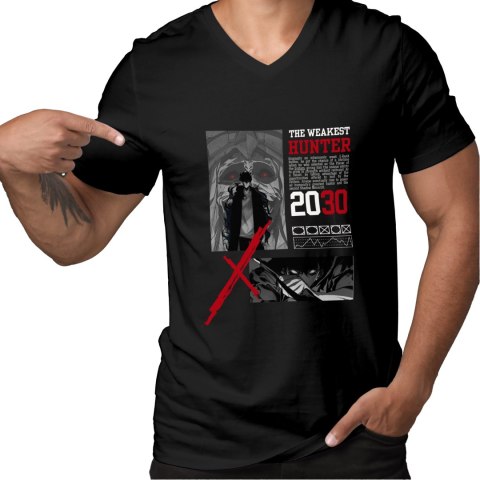 Koszulka czarna męska z nadrukiem Solo Leveling Ore dake Level Up na Ken Koszulka czarna męska z nadrukiem Solo Leveling Ore dake Level Up na Ken