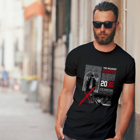Koszulka czarna męska z nadrukiem Solo Leveling Ore dake Level Up na Ken Koszulka czarna męska z nadrukiem Solo Leveling Ore dake Level Up na Ken