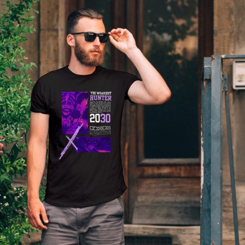 Koszulka czarna męska z nadrukiem Solo Leveling Ore dake Level Up na Ken Koszulka czarna męska z nadrukiem Solo Leveling Ore dake Level Up na Ken