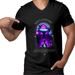 Koszulka czarna męska z nadrukiem Solo Leveling Ore dake Level Up na Ken