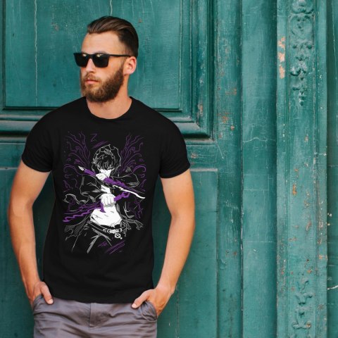 Koszulka czarna męska z nadrukiem Solo Leveling Ore dake Level Up na Ken Koszulka czarna męska z nadrukiem Solo Leveling Ore dake Level Up na Ken